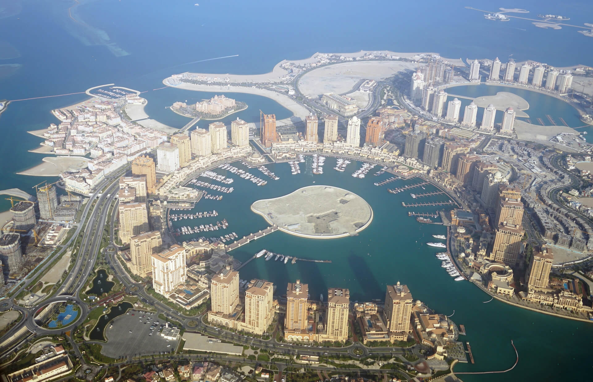 Aerial view of Doha and the Pearl City
